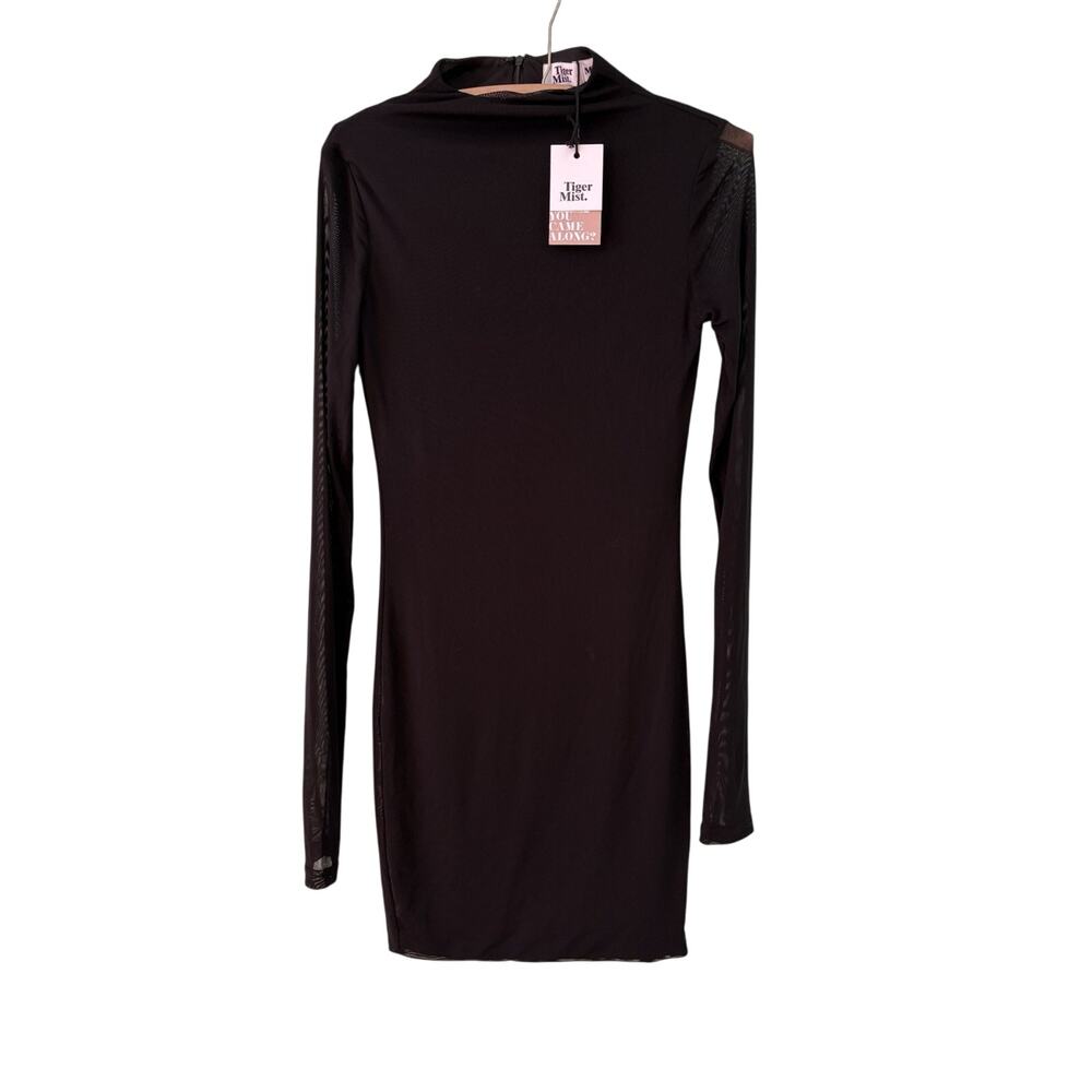 Tiger Mist Women's Medium Black Mesh Mock-Neck Long-Sleeve Party Mini Dress